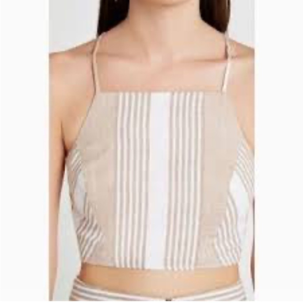 BCBG LINEN BLEND CROP TOP COLOR SAND COMBO SIZE 8 NWT